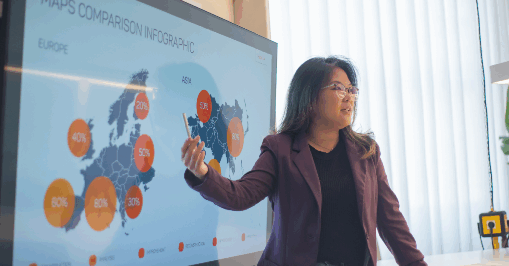 A CFO presenting data insights in a boardroom